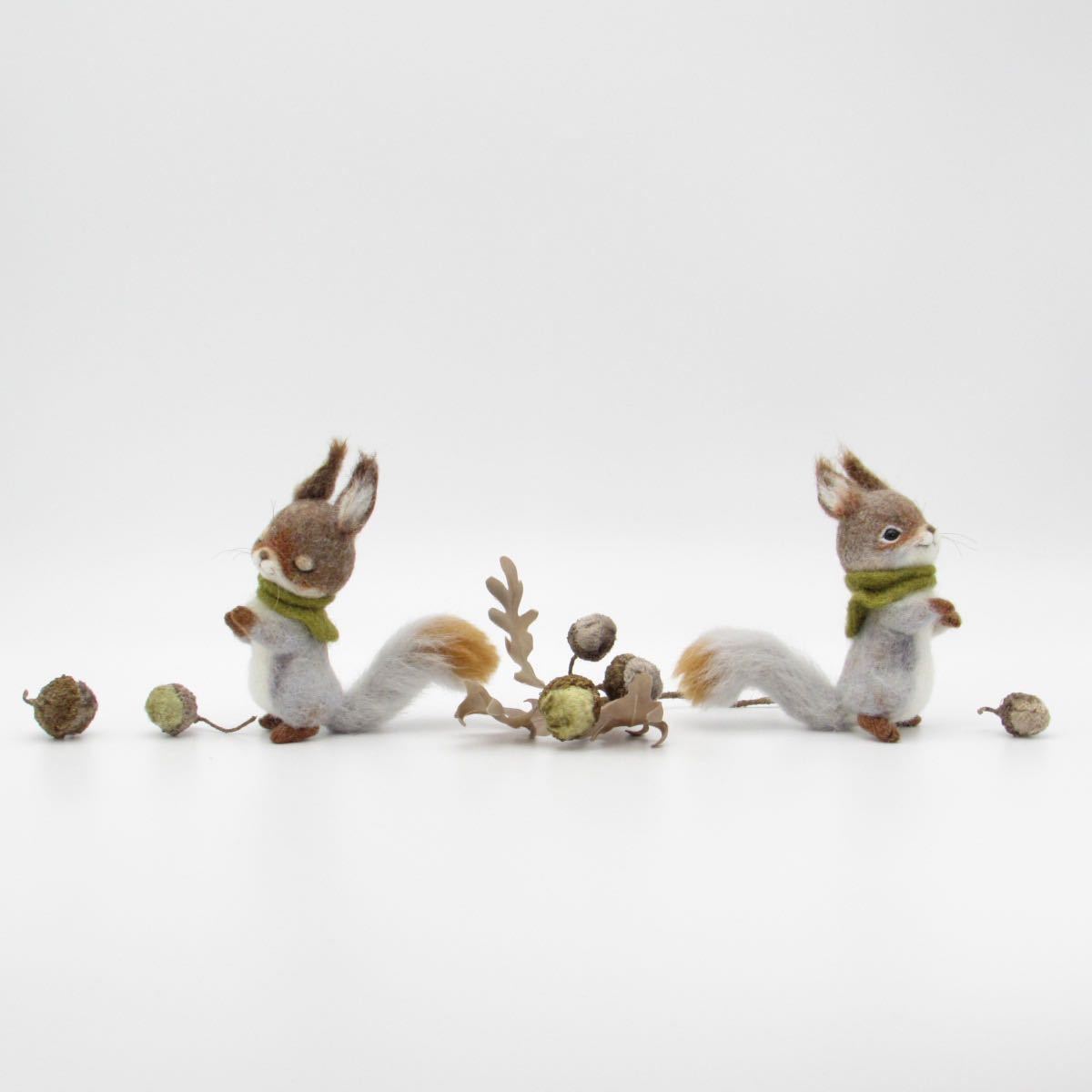リスとドングリ 羊毛フェルト ハンドメイド 羊毛フェルト リス