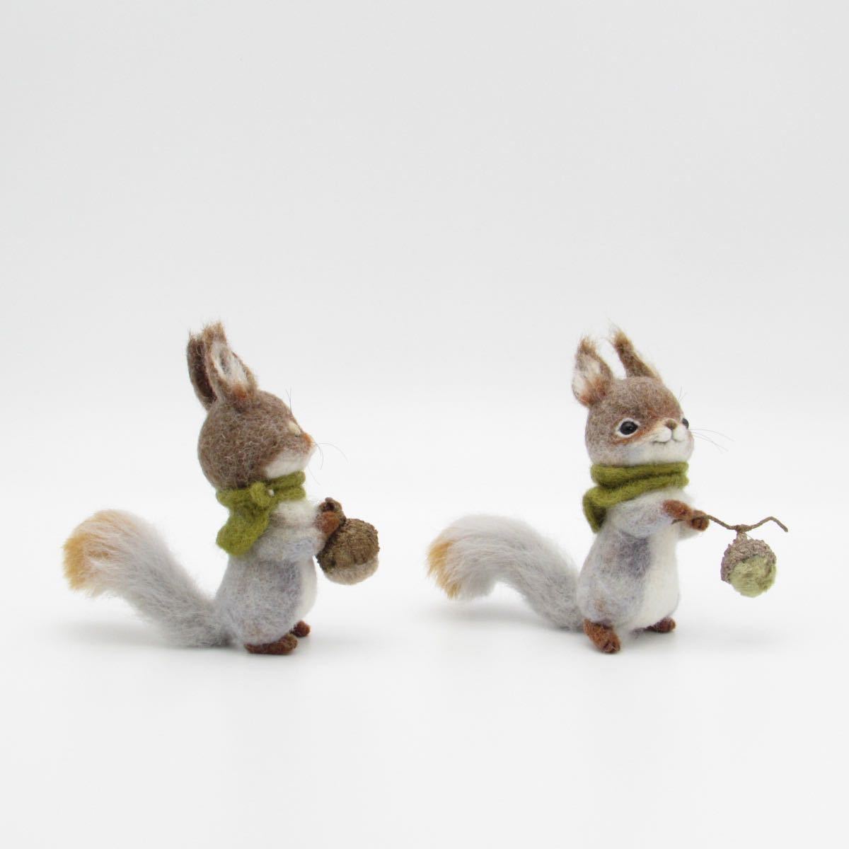 リスとドングリ 羊毛フェルト ハンドメイド 羊毛フェルト リス