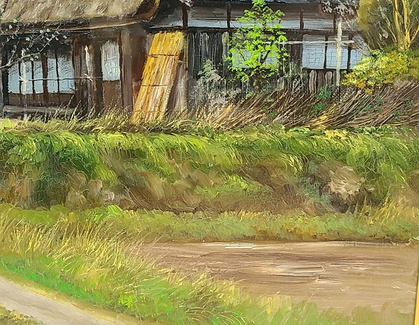 細川進 「湖北風景」マキノ町在原 油彩画 F10号 絵画 油絵 額装 元陽会