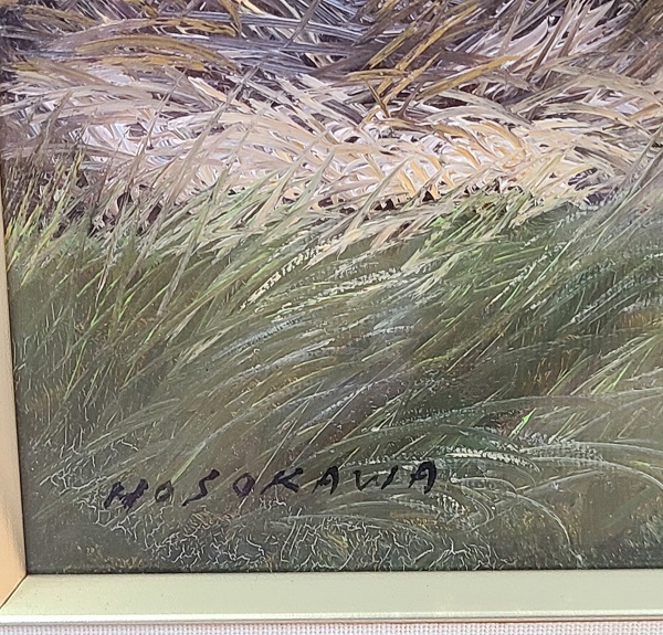細川進 「湖北風景」マキノ町在原 油彩画 F10号 絵画 油絵 額装 元陽会