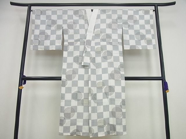長襦袢 正絹 袖無双 未使用 乱絽 丹後 ★着物10★ 1円 絹 長襦袢 市松 刺繍半衿付 袖無双 身丈136cm 裄68cm [同梱可] ☆☆☆☆