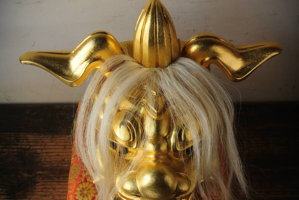伝統工芸 井波彫刻家 野村一集 作 木彫 獅子頭 座布団 共箱 保証品