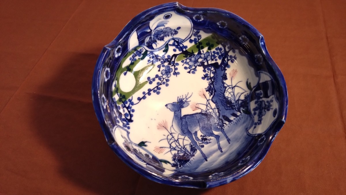 古伊万里 伊万里 染付 菓子皿 菓子鉢 蔵出し 骨董 5客 山水 八角鉢