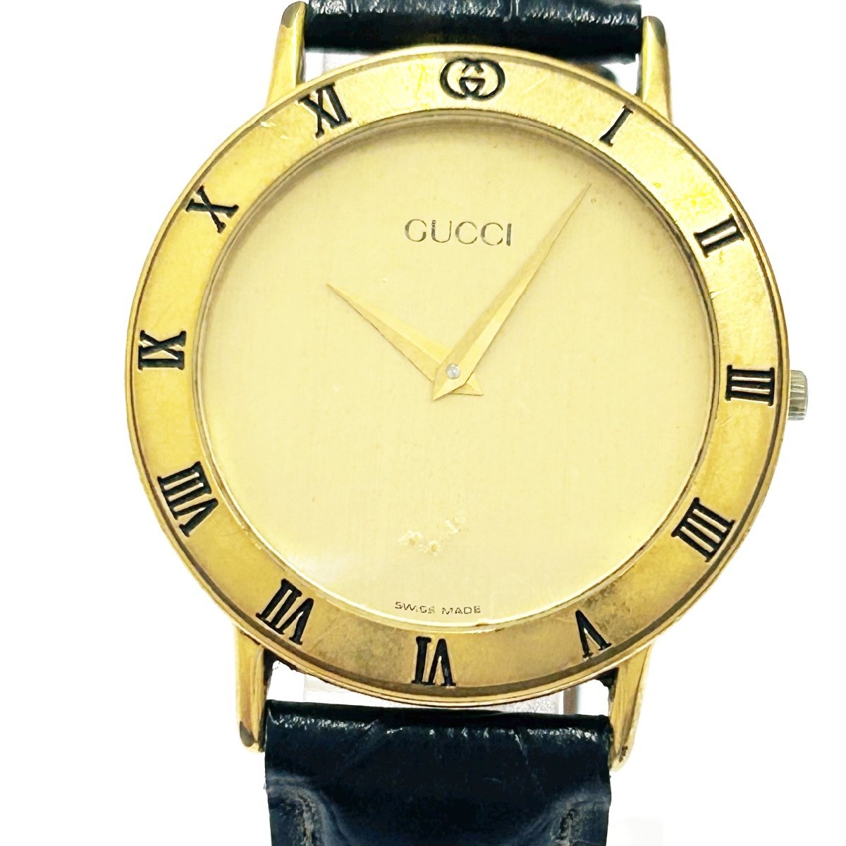 1円スタート】GUCCI グッチ 3000.2.M GP ゴールド文字盤 クオーツ 