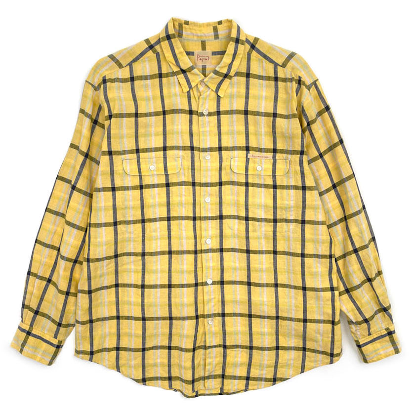 パパス リネン100% Papas ボタンダウン リネン100%◇Papas 総柄 Papas