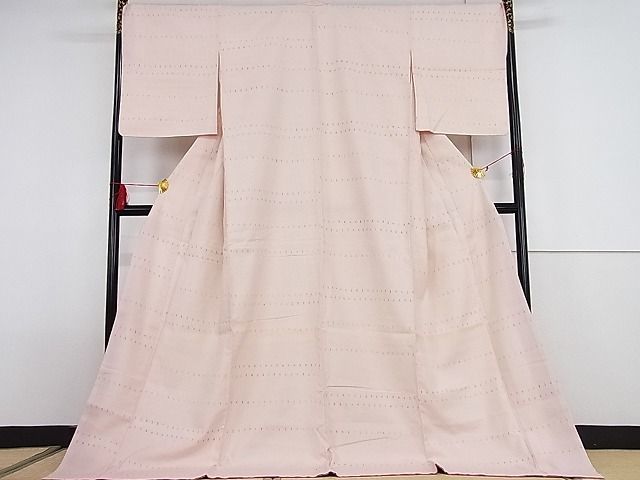 平和屋-こころ店■上質な紬　幾何学文様　ロング丈　やまと誂製　着丈181.5cm　裄丈69.5cm　正絹　逸品　A-ck6268