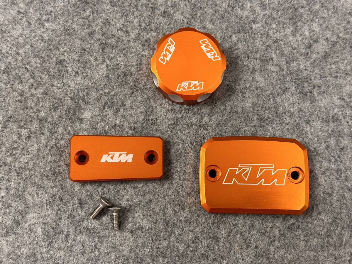 ◆A41 売切り! 美品 KTM 1050 1190 1290 アドベンチャー KTMパワーパーツ アルミ ブレーキフルード クラッチフルード キャップ 3点セット KTM 0 1 Budget Oriented adventureの中古品・新品