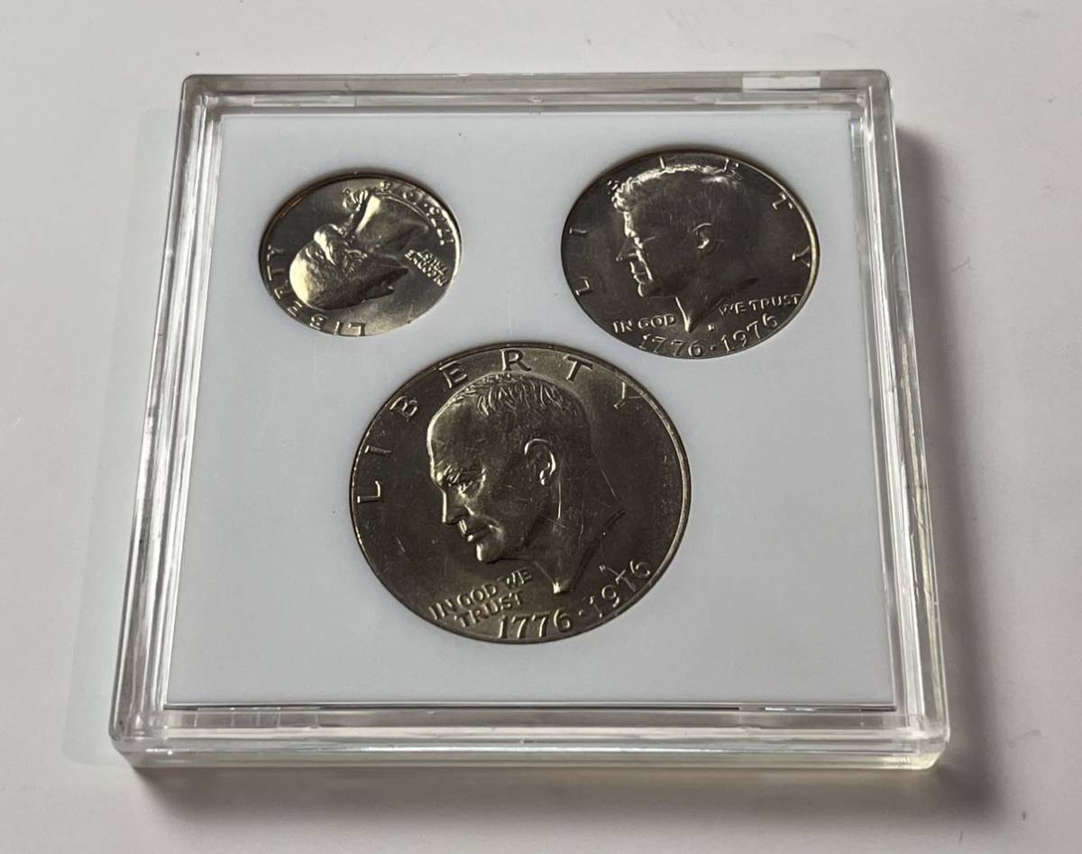 BICENTENNIAL COINS アメリカ建国200年記念硬貨 1ドル/50セント/25セント 1776～1976 プルーフ 3点セット 極美品～未使用_1