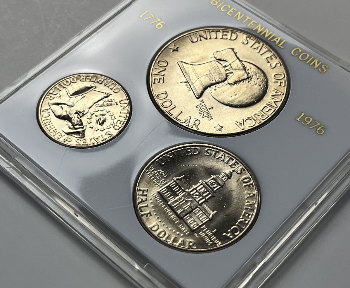 BICENTENNIAL COINS アメリカ建国200年記念硬貨 1ドル/50セント/25セント 1776～1976 プルーフ 3点セット 極美品～未使用_10