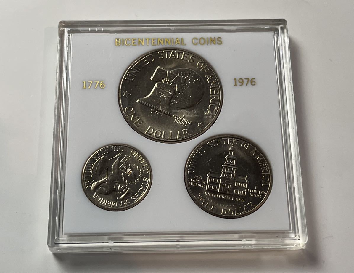 BICENTENNIAL COINS アメリカ建国200年記念硬貨 1ドル/50セント/25セント 1776～1976 プルーフ 3点セット 極美品～未使用_2
