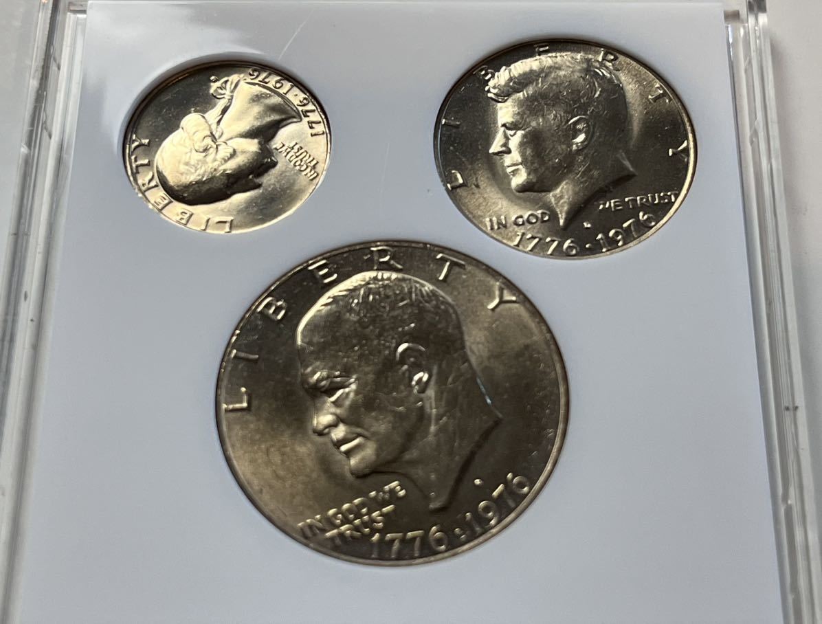 BICENTENNIAL COINS アメリカ建国200年記念硬貨 1ドル/50セント/25セント 1776～1976 プルーフ 3点セット 極美品～未使用_3