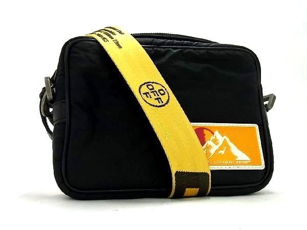 1円 ■新品同様■ Off-White オフホワイト ナイロン クロスボディ ショルダーバッグ 斜め掛けかばん ブラック系×イエロー系 AT3020
