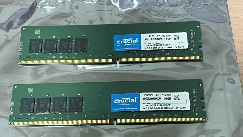 □CFD W4U2666CM-16G × 2 PC4-21300/DDR4-2666 Micronチップ 288Pin