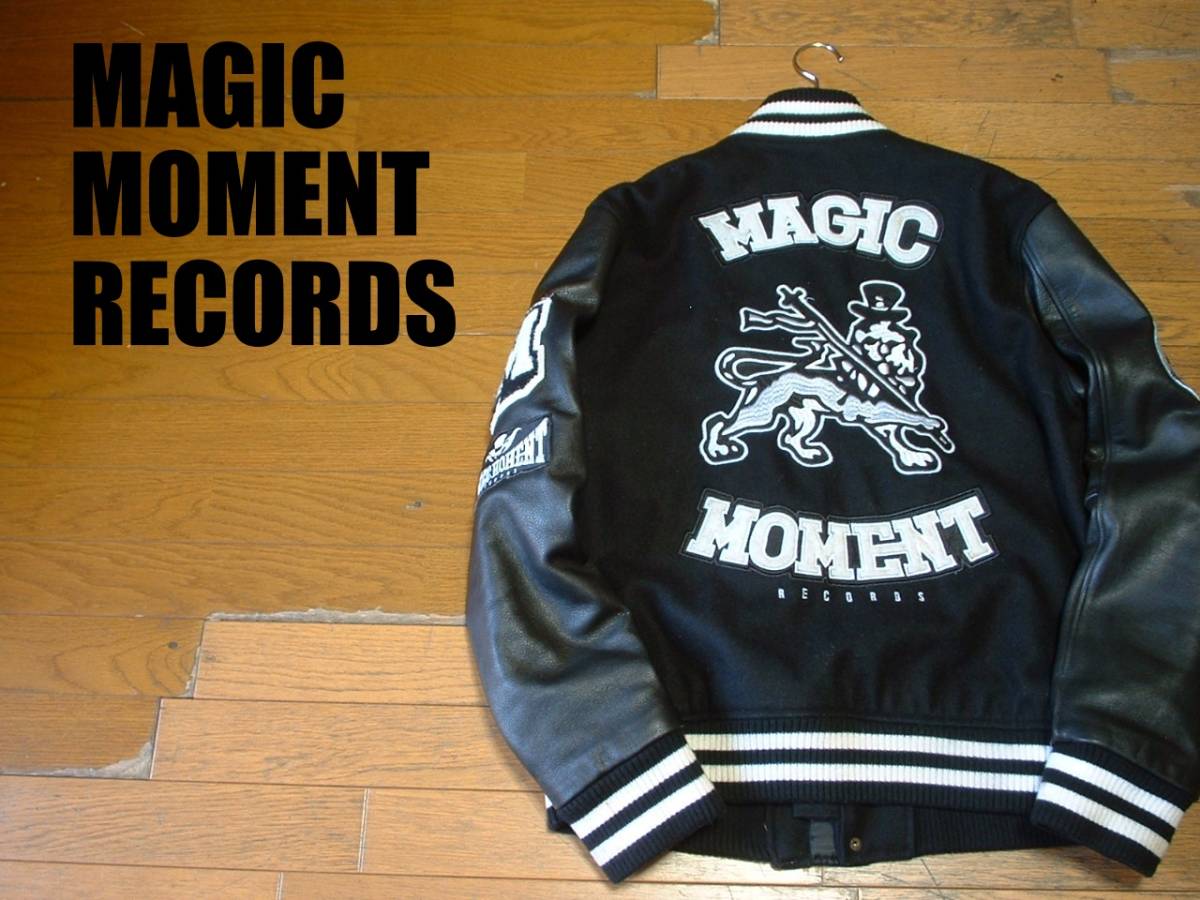 MAGIC MOMENT RECORDSフルデコワッペン本革レザー袖革スタジャンXL黒 