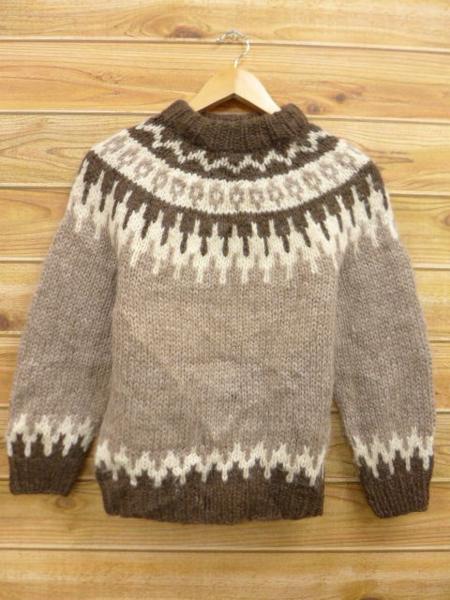 古着レディースセーター80年代柄ウールアイスランド製ベージュ×