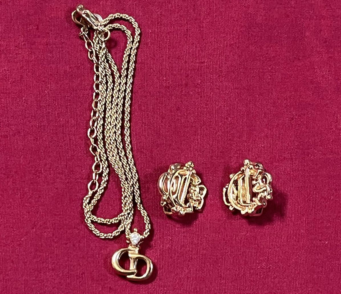 Christian Dior クリスチャンディオール 旧ロゴ イヤリング / ネックレス ゴールドカラー アクセサリー _1