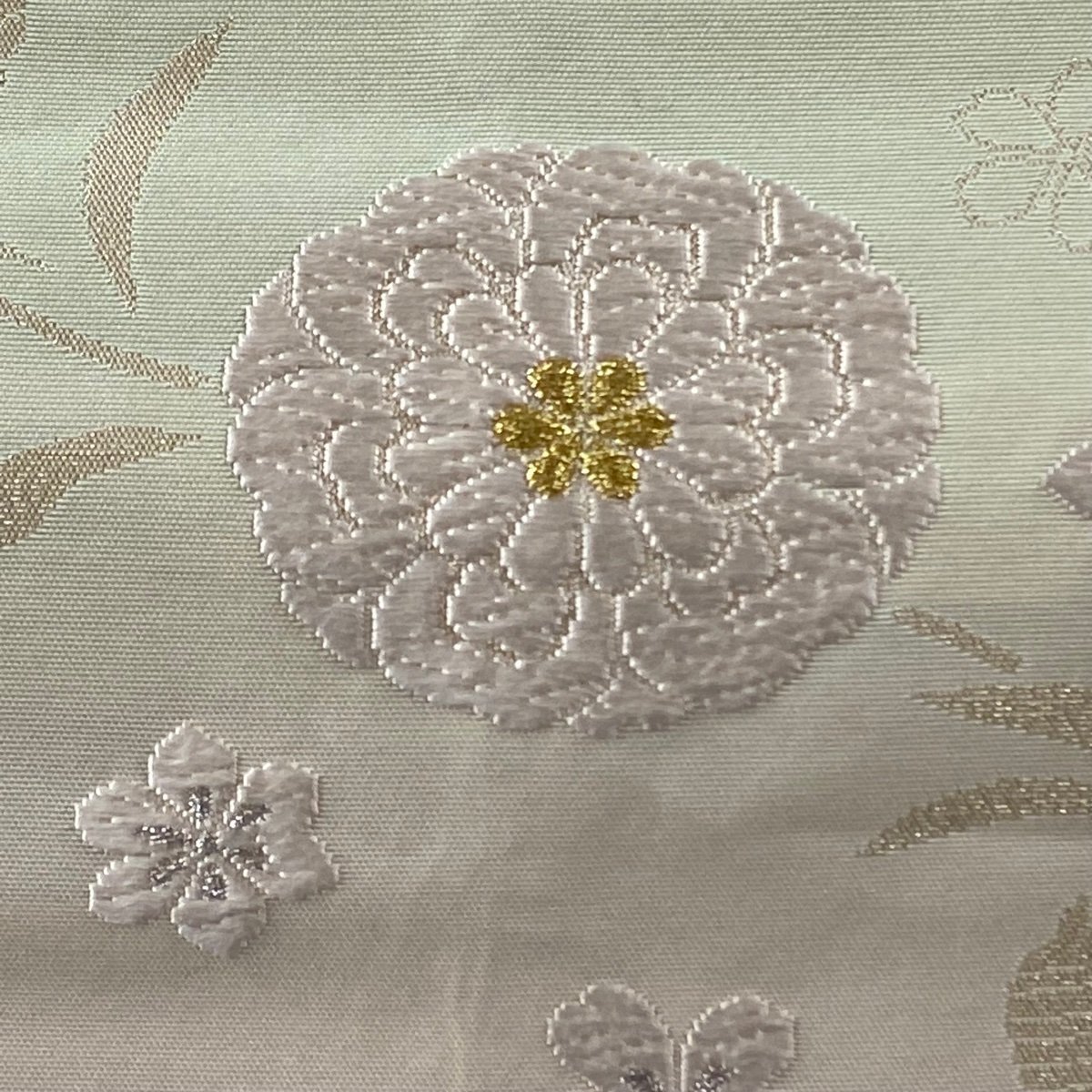 袋帯 正絹 草花 六通 中古 秀品 美品 金糸 箔 縞 金銀糸 鳥