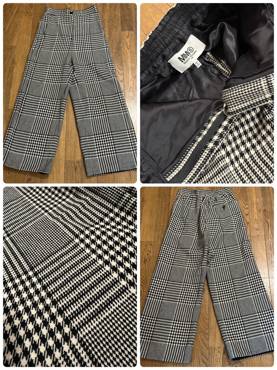 名作 本物 MM6 Maison Margiela エムエムシックス メゾンマルジェラ マルタンマルジェラ グレンチェック 千鳥格子 ウール ワイドパンツ 38