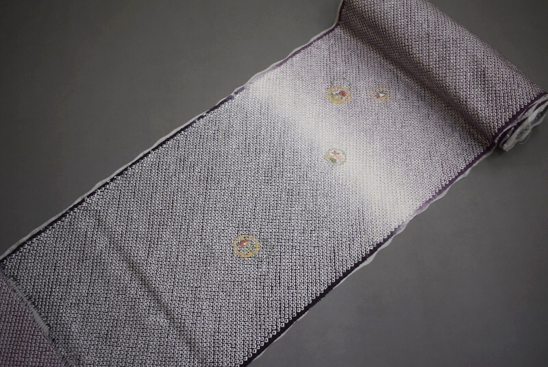 【凛々】22F　新古品 正絹 総絞り 訪問着 仮絵羽解き 灰紫 刺繍 花 八掛付　未仕立て品