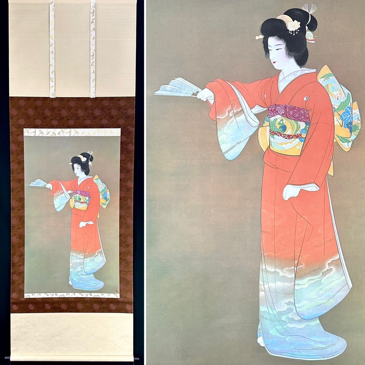 美人画 共箱 複製 日本画 上村松園 上村松園「序の舞」絹本 - 限定