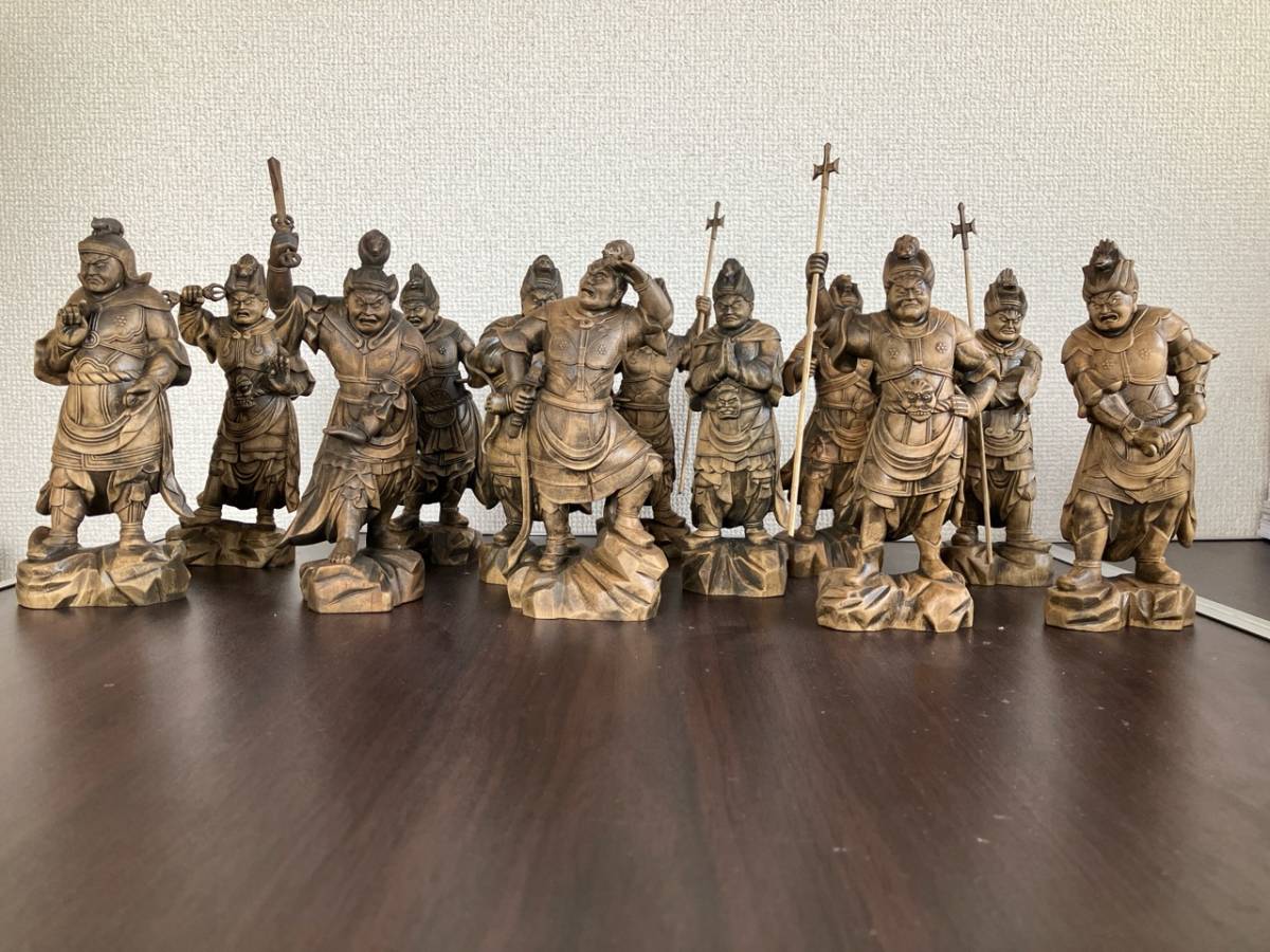 柘植材精密細工 古美術 時代木彫 仏教美術 薬師12神将像一式
