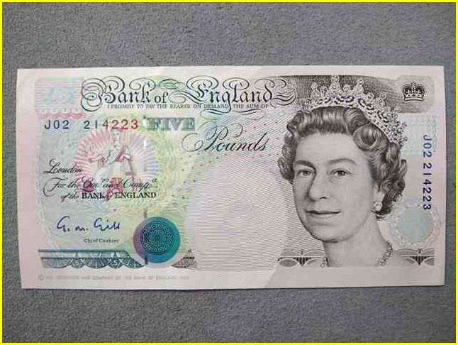 イギリス 5ポンド 紙幣/1990年】 英 FIVE POUNDS/￡5/エリザベス2世/旧