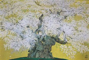 美品！中島千波 岩絵具方式複製画 深かっ シルクスクリーン 山高神代桜  