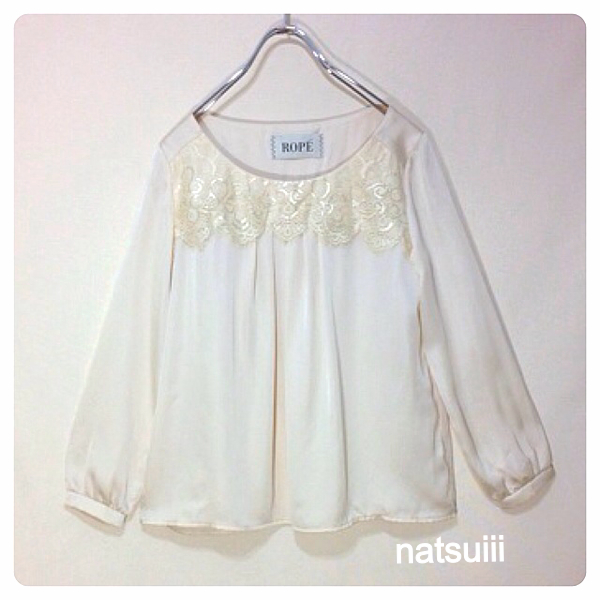 ROPEロペ＊繊細レース ロングパフスリーブ とろみブラウス