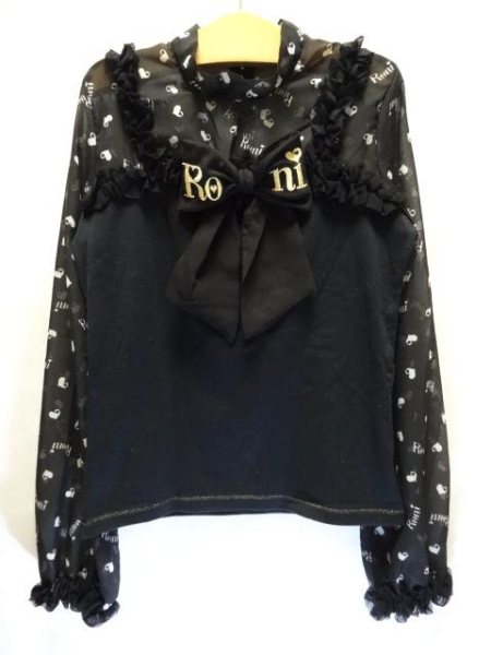 RONIロニィ★黒白シフォン地ML（140cm）ブラウス★400874