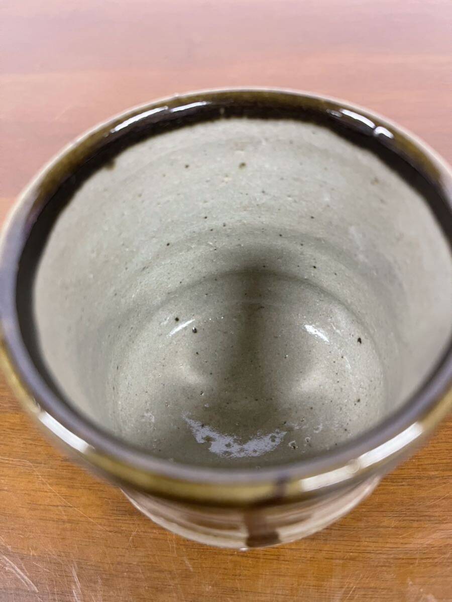 美品】 益子焼 人間国宝 濱田庄司作 地釉鉄絵十字掛紋湯呑 茶器 湯呑み