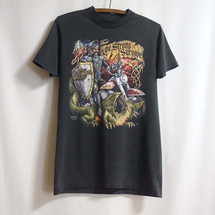 ハーレーダビッドソン　Tシャツ　90s USA製　オールド　ビンテージ　3D 90's USA製 ハーレーダビッドソン 3D EMBLEM “The Strong Survive” T