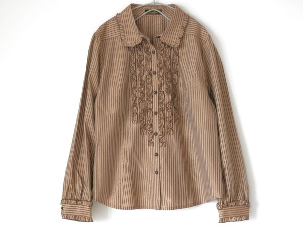 【送料無料】レリアン★絹混フリル付ストライプ柄シャツ/15