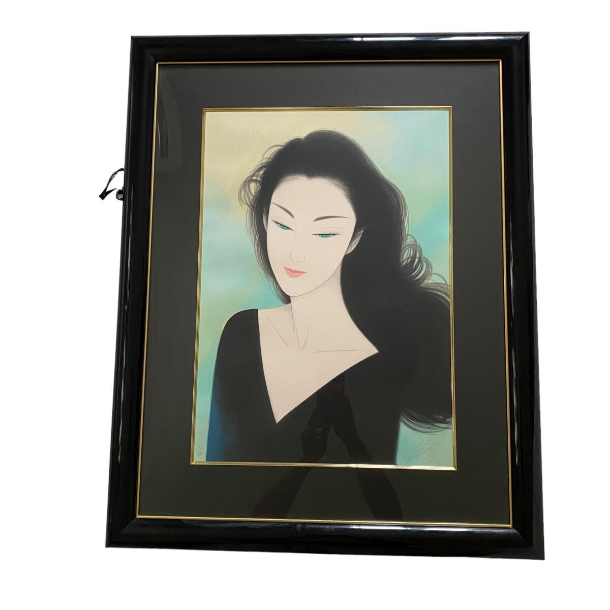 1円スタート 極上美品 鶴田一郎 「黒い髪」 リトグラフ 額装 サイン有