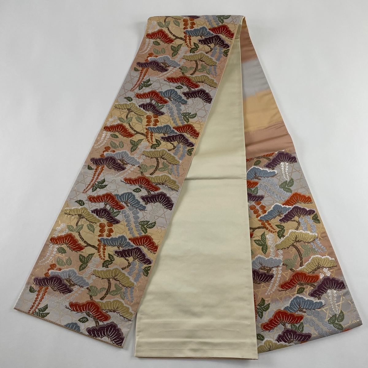 袋帯 美品 秀品 笠松 藤 箔 唐織 ベージュ 六通 正絹 【中古】 【公式 