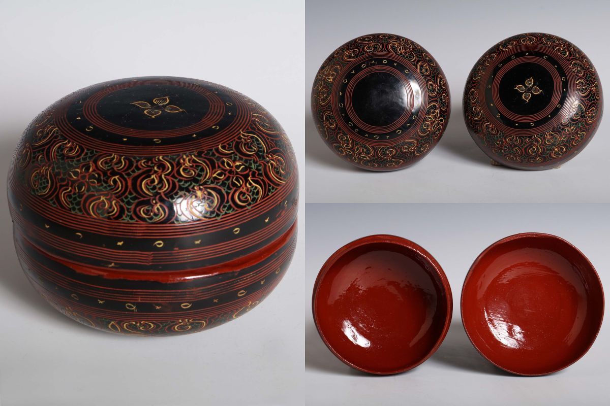 9014 東南アジア 蒟醤蓋物 径約9cm 茶入 茶道具 タイ ミャンマー