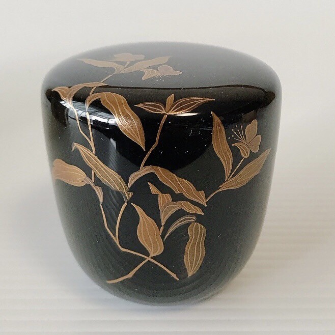 中棗 池端治峰 露草蒔絵 茶道具 治峰 棗 なつめ 茶器 蒔絵 金彩 共箱