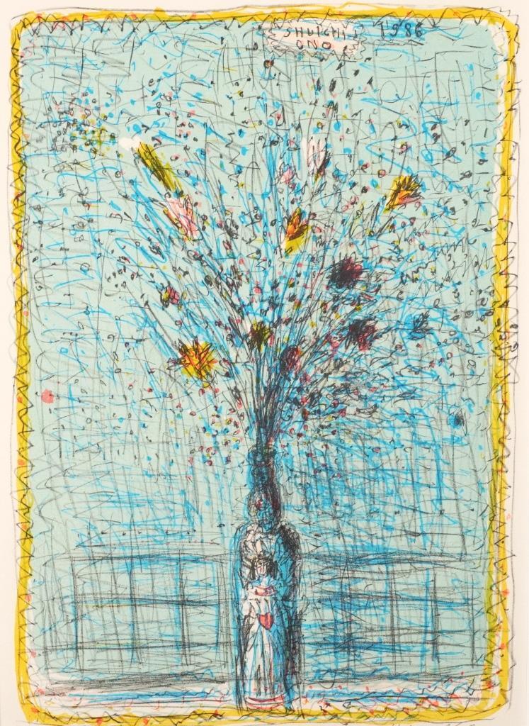 小野州一『花瓶の花』◇リトグラフ◇直筆サイン有◇実力作家！北海道立