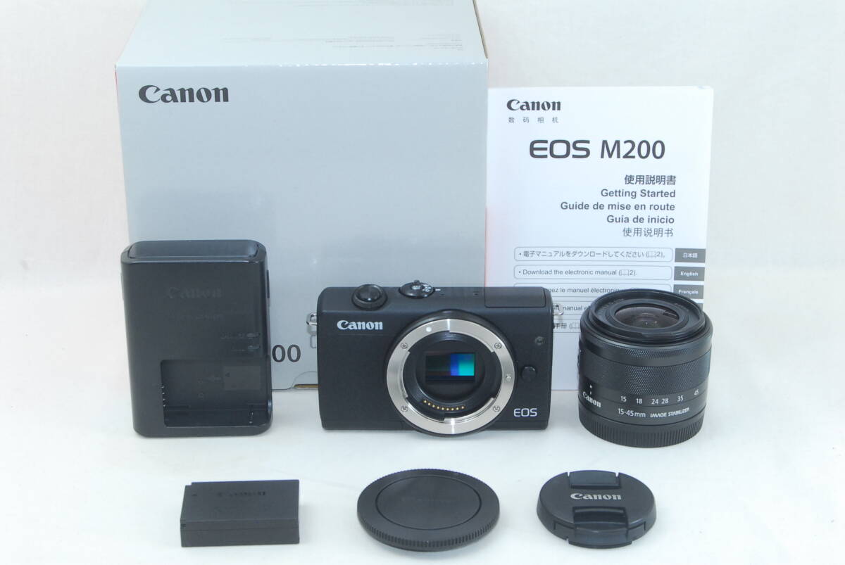 ★新品級★Canon キャノン EOS M200 EF-M 15-45 IS STM レンズキット ブラック 元箱付き 各部点検済み♪