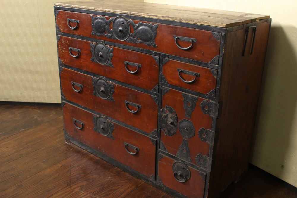 希少！和モダン！時代物 古い仙台箪笥 古民家 古い家具 和風 骨董 時代