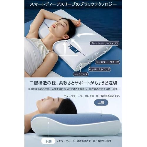 品質保証，大得価 枕カバー付き安眠枕 快眠 (マリンブルー)