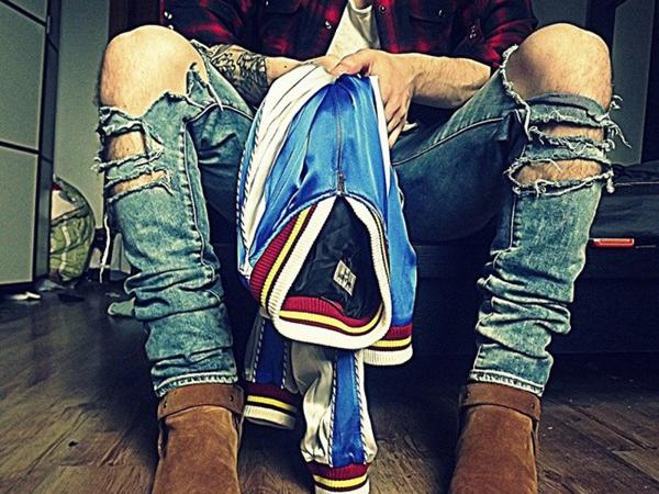 SAINT LAURENT PARIS型青(M)ディストレスダメージデニムパンツ 【公式 