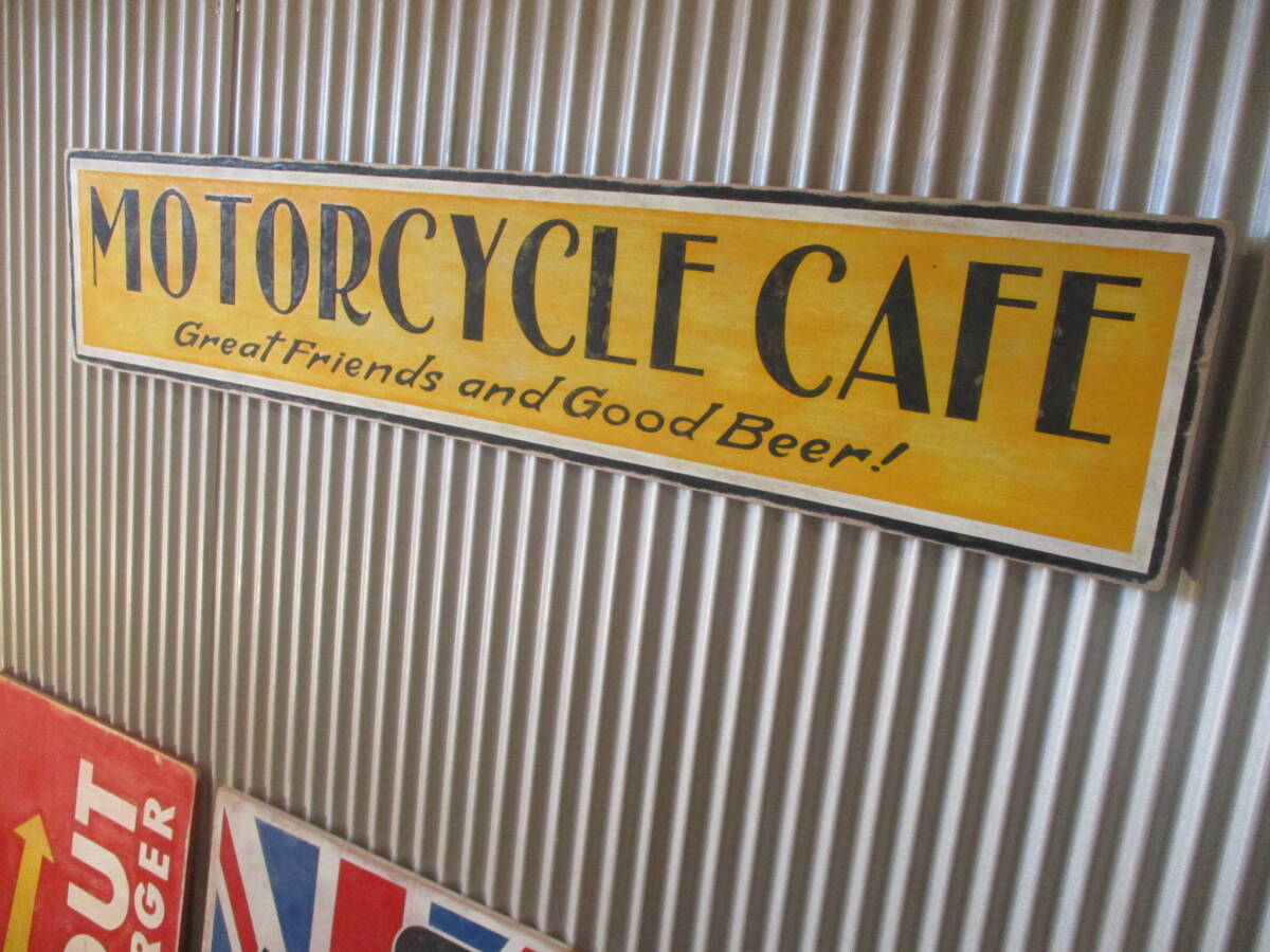 ビンテージサイン木製看板 MOTORCYCLE CAFE検）モーターサイクルカフェ