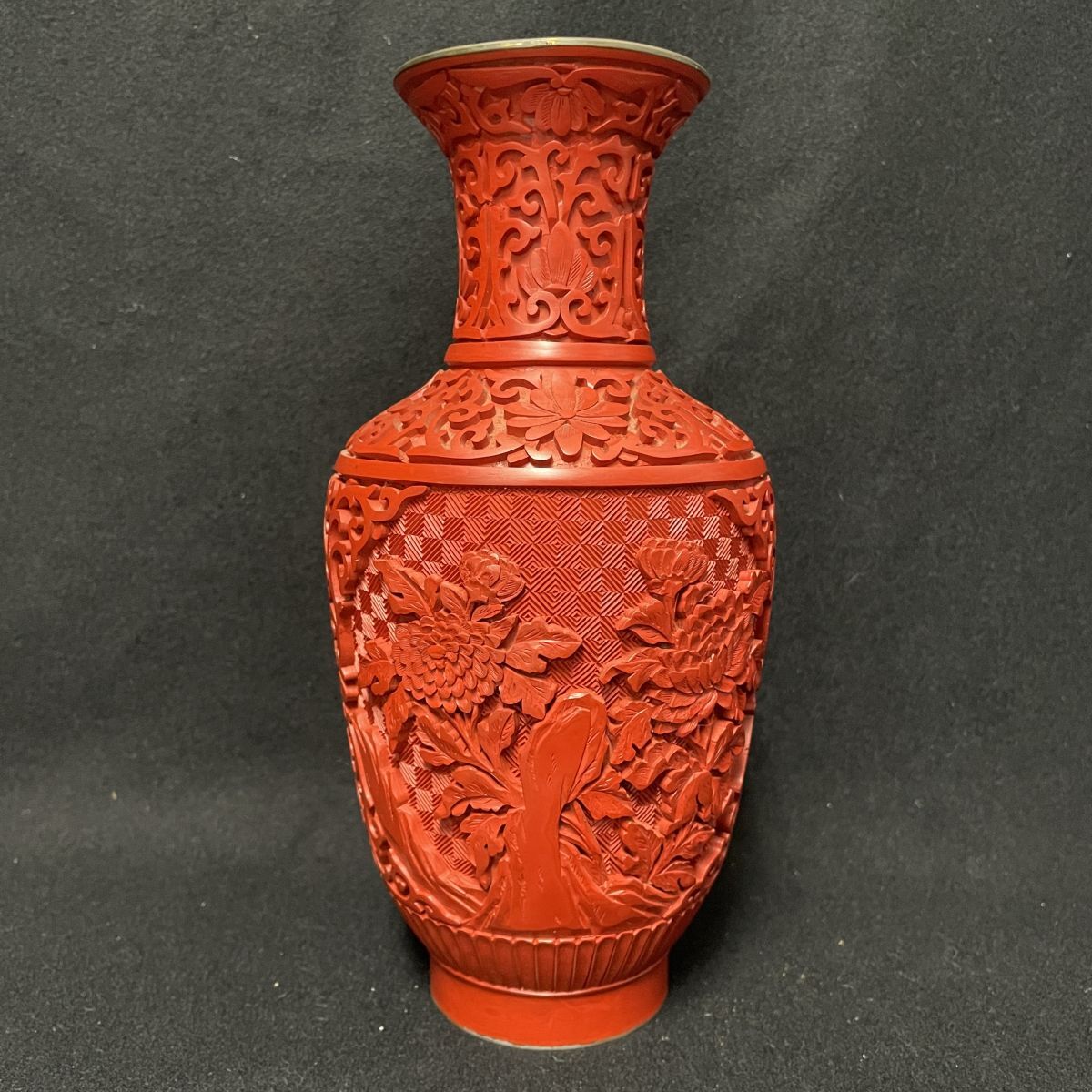 6b40 堆朱壺 花瓶 漆彫 飾り 細工 北京 紫 禁城 中国 クラシック 古