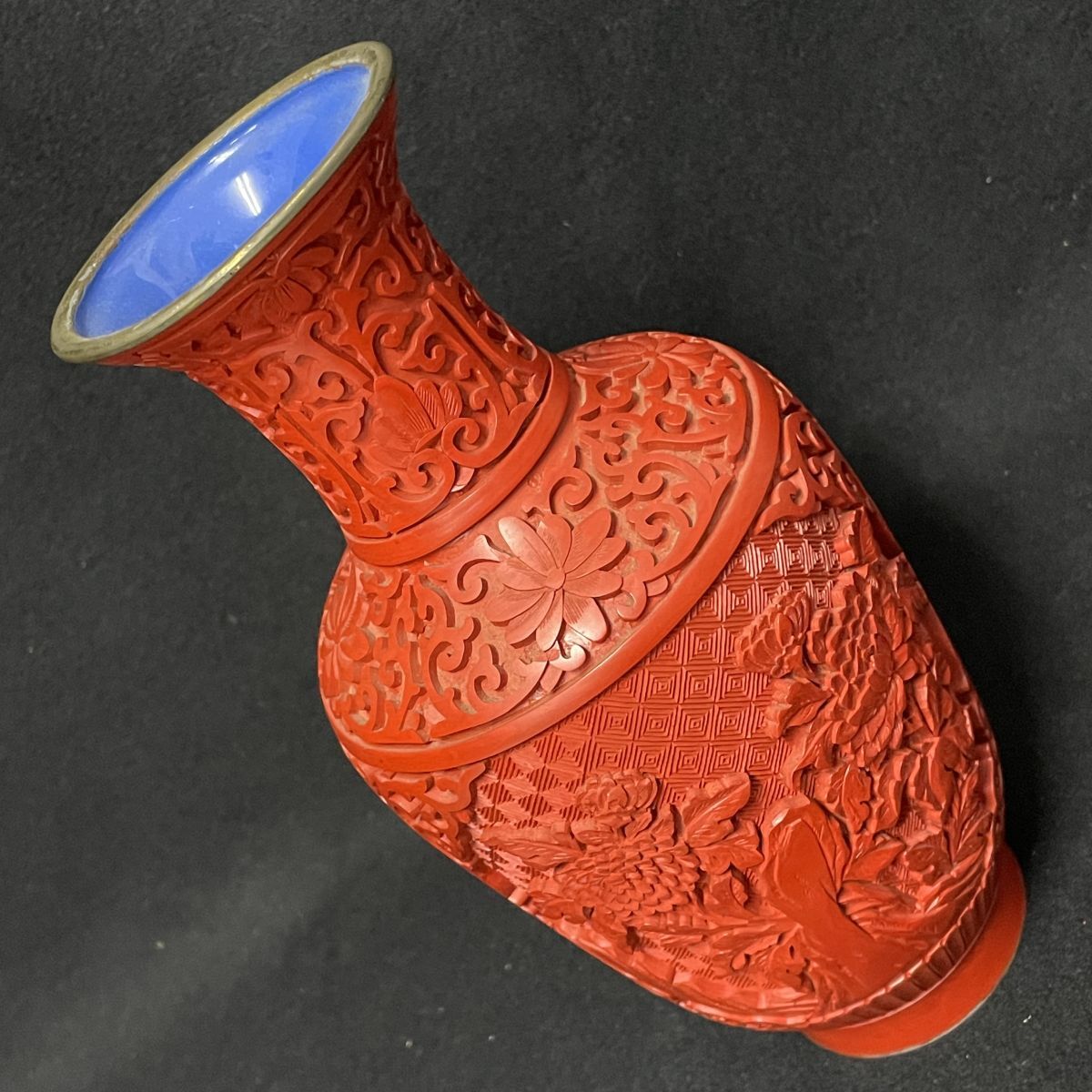 6b40 堆朱壺 花瓶 漆彫 飾り 細工 北京 紫 禁城 中国 クラシック 古