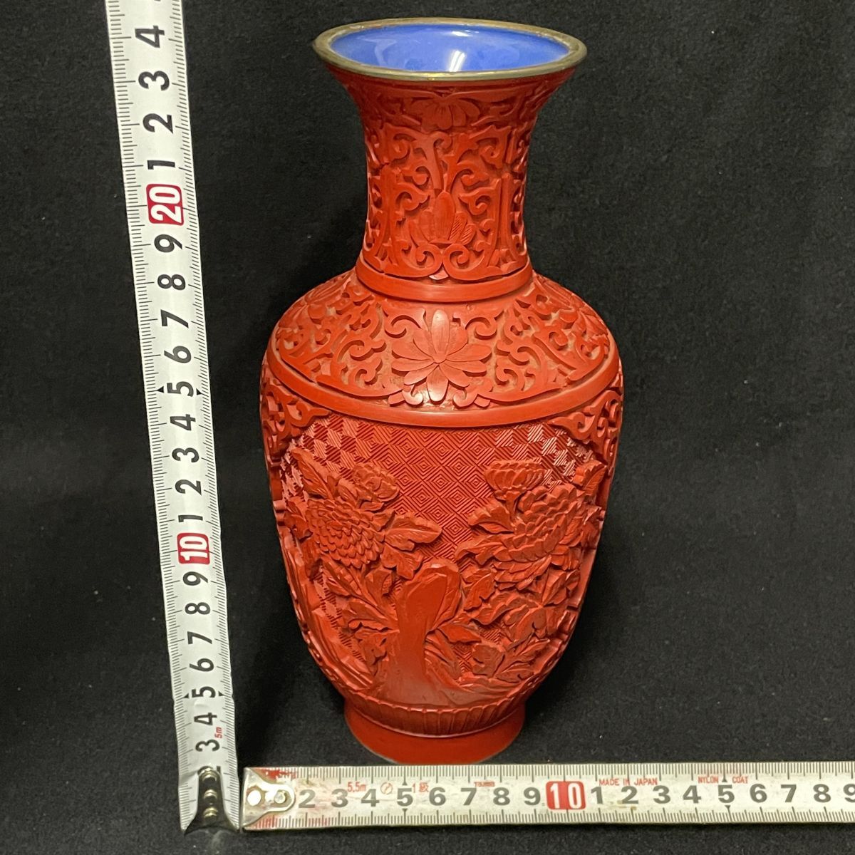 6b40 堆朱壺 花瓶 漆彫 飾り 細工 北京 紫 禁城 中国 クラシック 古