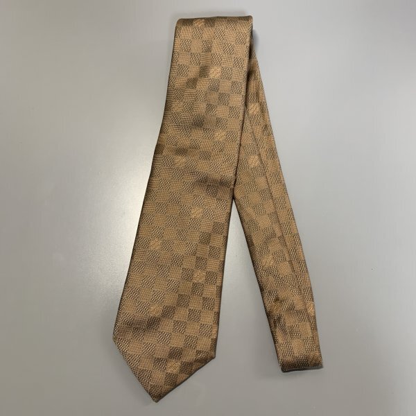 1円〜 LV Louis Vuitton ルイヴィトン ネクタイ 茶 ダミエ柄 シルク