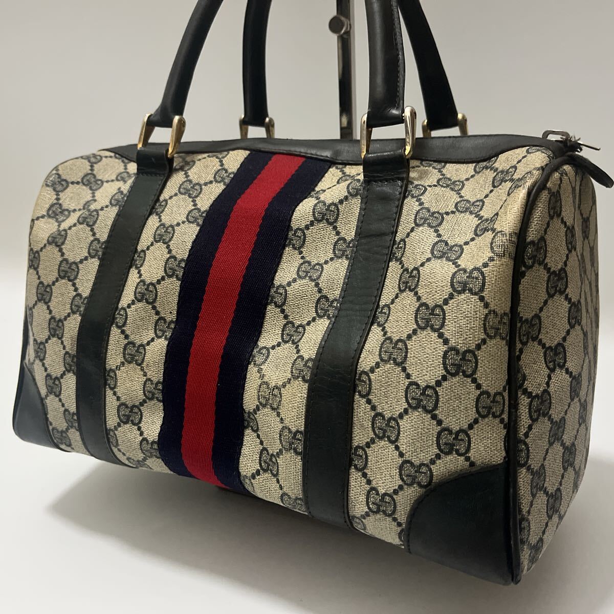 GUCCI ミニボストンバッグ シェリーライン GG柄 キャンバス グッチ PVC