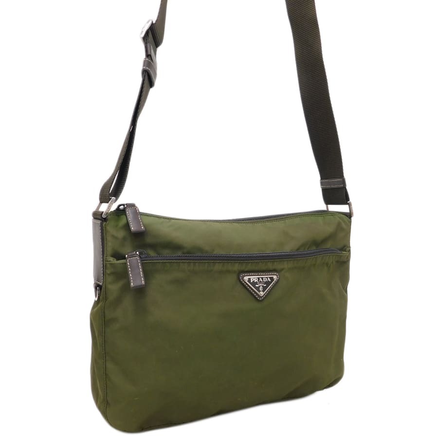 1円 ■ プラダ ショルダーバッグ カーキ系 ナイロン ポコノ 男女兼用 普段使い PRADA ■E.Boo.tl-24