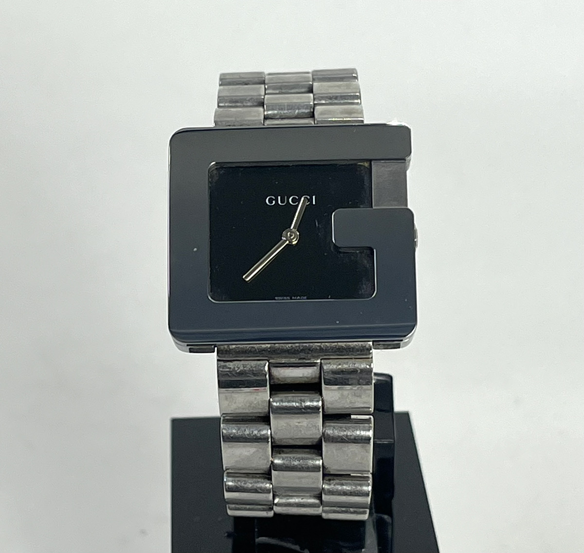 16392-03☆GUCCI/グッチ Gロゴ スクエア QZ クォーツ 3600M ブラック
