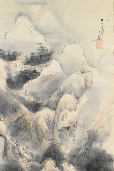 K4879 横地三丘 白雲洞「山水図」紙本 横井金谷師事 円山派 中国 模写